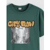 LCW Kids Yeşil Bisiklet Yaka Baskılı Erkek Çocuk Tişört