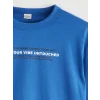 LCW Kids Mavi Slogan Baskılı Erkek Çocuk Tişört