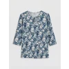 LCW Grace Mavi Bisiklet Yaka Çiçekli Bluz