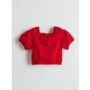 LCW Kids Kırmızı Kare Yaka Dokulu Kız Çocuk Crop Bluz