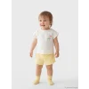 LCW baby Ekru Çiçek Baskılı Fırfırlı Kız Bebek Tişört ve Şort