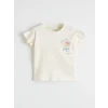 LCW baby Ekru Çiçek Baskılı Fırfırlı Kız Bebek Tişört ve Şort