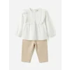 LCW baby Ekru Fırfırlı Kız Bebek Gabardin Bluz ve Pantolon