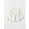 LCW baby Ekru Fırfırlı Kız Bebek Gabardin Bluz ve Pantolon