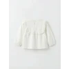 LCW baby Ekru Fırfırlı Kız Bebek Gabardin Bluz ve Pantolon