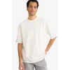 Defacto C0147AXER105 Ekru LOOSE FIT Nefes Alabilen Kumaş Tişört