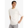 Defacto C0147AXER105 Ekru LOOSE FIT Nefes Alabilen Kumaş Tişört