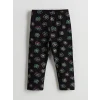 LCW Kids Siyah Beli Lastikli Çiçekli Kız Çocuk 3/4 Boy Tayt
