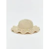 LCW ACCESSORIES Bej Çiçek Desenli Hasır Kız Çocuk Şapka
