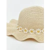 LCW ACCESSORIES Bej Çiçek Desenli Hasır Kız Çocuk Şapka