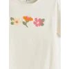 LCW Kids Ekru Bisiklet Yaka Çiçekli Kız Çocuk Tişört