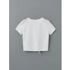 LCW Kids Beyaz Bisiklet Yaka Kız Çocuk Crop Tişört
