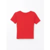 LCW Kids Kırmızı Bisiklet Yaka Taşlı Kız Çocuk Tişört