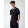 LCW Kids Siyah Polo Yaka Dokulu Erkek Çocuk Tişört