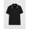 LCW Kids Siyah Polo Yaka Dokulu Erkek Çocuk Tişört