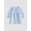 LCW baby Mavi Fırfırlı Bebe Yaka Desenli Kız Bebek Elbise