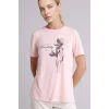 Defacto H1461AXPN127 Pembe Relax Fıt Bisiklet Yaka Çiçekli Kısa Kollu Tişört