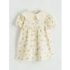 LCW baby Ekru Bebe Yaka Çiçek Desenli Kız Bebek Elbise