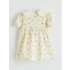 LCW baby Ekru Bebe Yaka Çiçek Desenli Kız Bebek Elbise