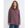 LCW Modest Mürdüm Polo Yaka Çizgili Kadın Sweatshirt Tunik