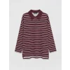 LCW Modest Mürdüm Polo Yaka Çizgili Kadın Sweatshirt Tunik