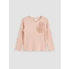 LCW Kids Pembe Çiçek Aplikeli Fitilli Kız Çocuk Tişört