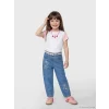 LCW Kids Mavi Balloon Fit Çiçek Nakışlı Kız Çocuk Jean Pantolon