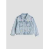 LCW Kids Mavi Gömlek Yaka Çiçekli Kız Çocuk Jean Ceket