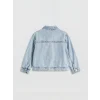 LCW Kids Mavi Gömlek Yaka Çiçekli Kız Çocuk Jean Ceket