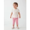 LCW baby Ekru Çiçekli Kız Bebek Tişört ve Tayt