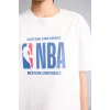 Defacto G0714AXER105 Ekru NBA Wordmark Relax Fıt Kısa Kollu Tişört