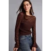 Defacto G1743AXBN334 Kahve Fıtted Kayık Yaka Dantel Uzun Kollu Bluz