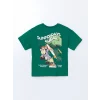 LCW Kids Yeşil Bisiklet Yaka Nostaljik Maymun Baskılı Penye Erkek Çocuk Tişört