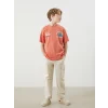 LCW Kids Turuncu Bisiklet Yaka Erkek Çocuk Tişört