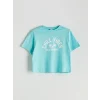 LCW Kids Turkuaz Bisiklet Yaka Kız Çocuk Tişört