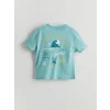 LCW Kids Turkuaz Bisiklet Yaka Baskılı Erkek Çocuk Tişört