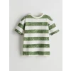 LCW Kids Yeşil Bisiklet Yaka Çizgili Penye Erkek Çocuk Tişört