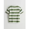 LCW Kids Yeşil Bisiklet Yaka Çizgili Penye Erkek Çocuk Tişört