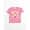 LCW Kids Pembe Bisiklet Yaka Baskılı Kız Çocuk Tişört