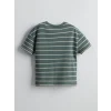 LCW Kids Yeşil Bisiklet Yaka Çizgili Erkek Çocuk Tişört