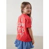 LCW Kids Kırmızı Bisiklet Yaka Baskılı Kız Çocuk Tişört