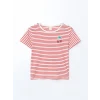 LCW Kids Kırmızı Bisiklet Yaka Çizgili Kız Çocuk Tişört