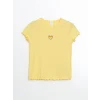 LCW Kids Sarı Bisiklet Yaka Nakışlı Kaşkorse Kız Bebek Tişört