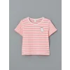 LCW Kids Pembe Bisiklet Yaka Çizgili Kız Çocuk Tişört