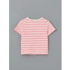 LCW Kids Pembe Bisiklet Yaka Çizgili Kız Çocuk Tişört