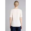 Defacto G9270AXER105 Ekru Regular Fıt Kayık Yaka Ribana Tişört