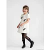 LCW Kids Ekru Bisiklet Yaka Fiyonklu Kız Çocuk Tüvit Elbise