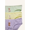 Defacto H0849A8YL246 Sarı Hayvan Baskılı Penye 3lü Slip Külot Kız Çocuk