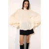 Defacto G8612AXER83 Ekru Fashıon Fıt Dik Yaka Krep Uzun Kollu Bluz