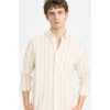 Defacto D6114AXBG815 Bej %100 Pamuk Çizgili Gömlek
